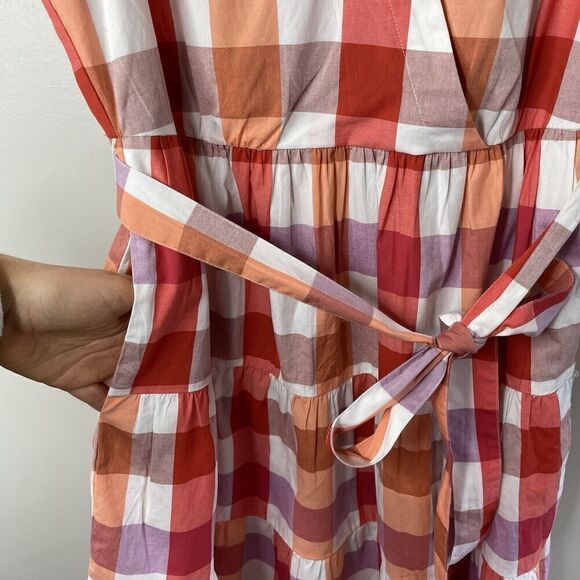 J.CREW Dress Womens 12 Faux-Wrap Sleeveless Mini NEW Orange Check Belt BR911 - Picture 5 of 16